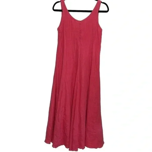Gaiam Woman's XS Sleeveless Maxi Dress Lagenlook Coral Pink Linen Vacation Dress - Picture 14 of 14